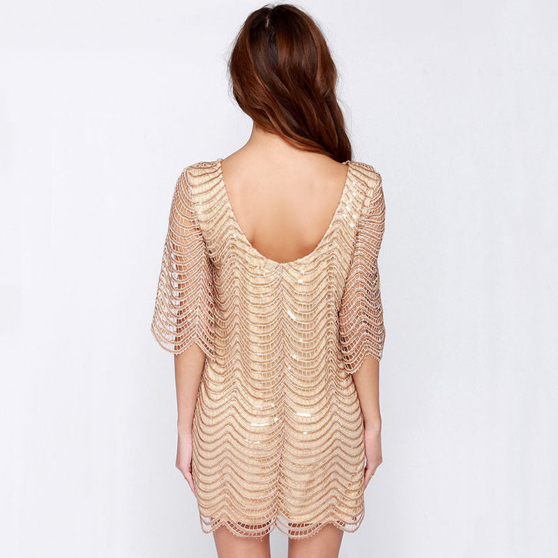 Summer round Neck Mini Sexy Women Clothing Sequ Dress