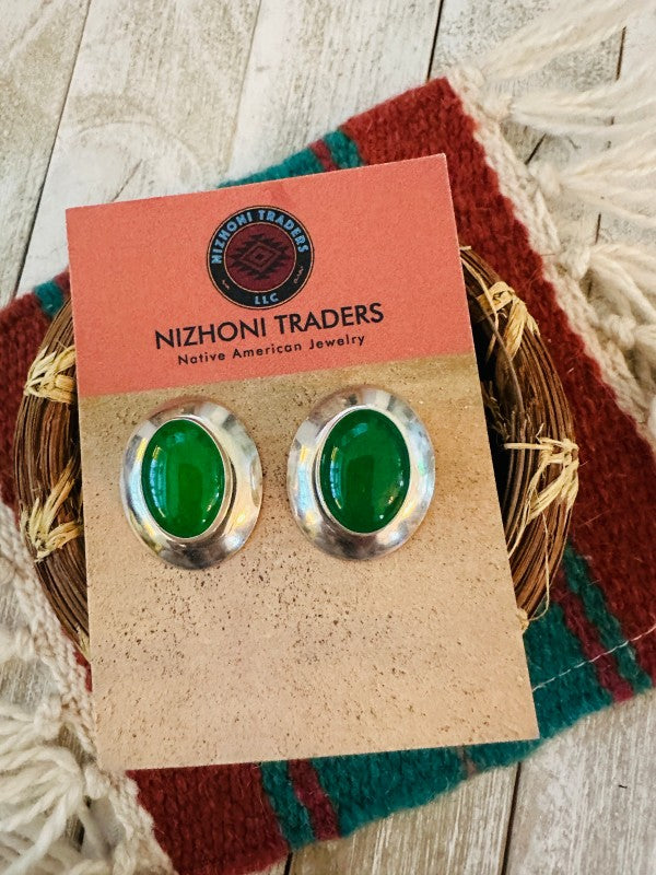 Navajo Green Onyx & Sterling Silver Post Earrings