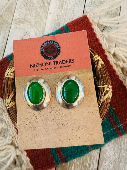 Navajo Green Onyx & Sterling Silver Post Earrings