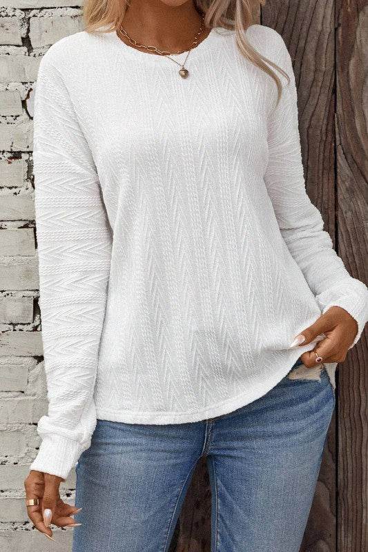 Jane Round Neck Drop Shoulder Textured Knit Top