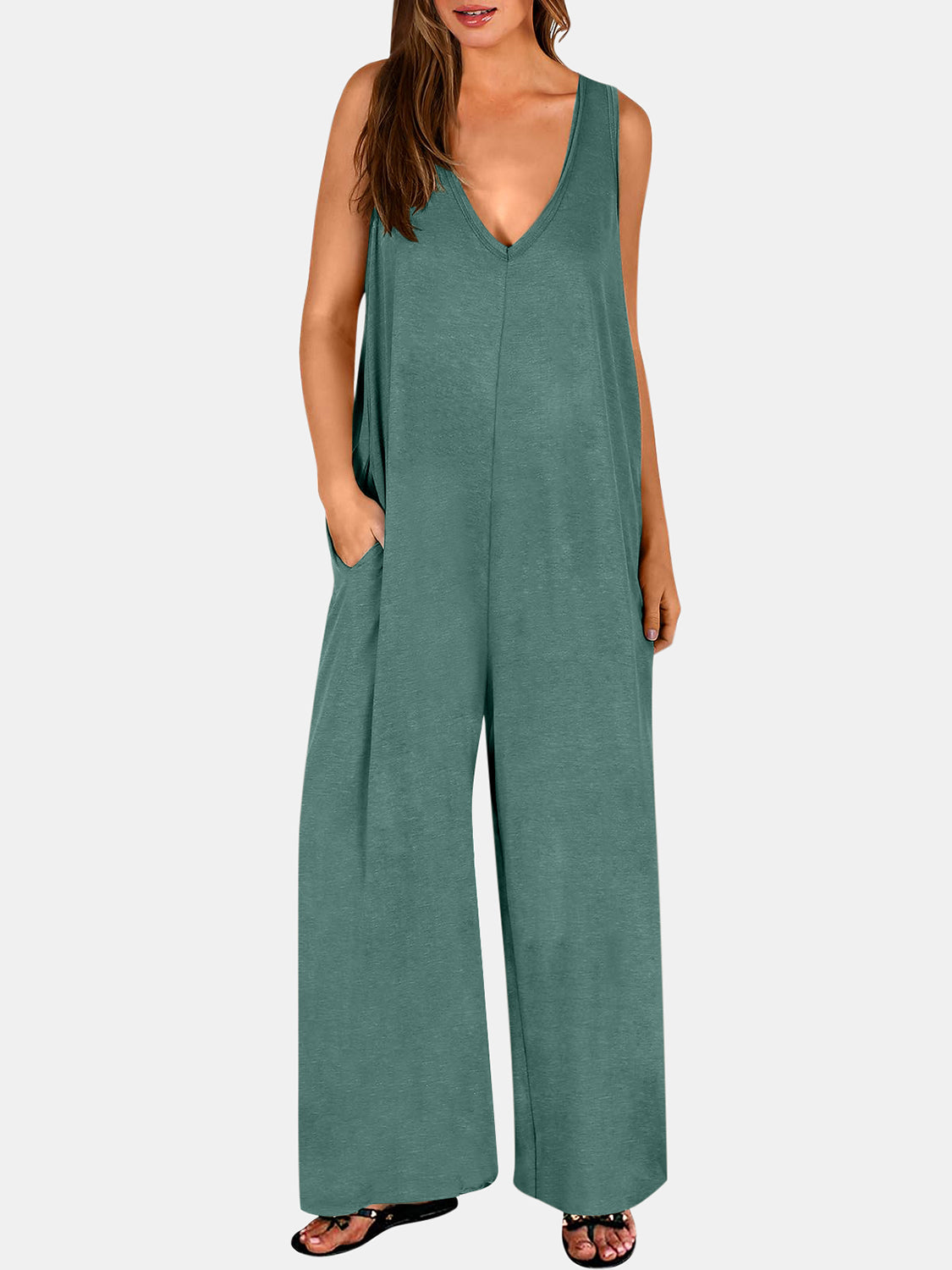 Full Size V-Neck Wide Strap Jumpsuit