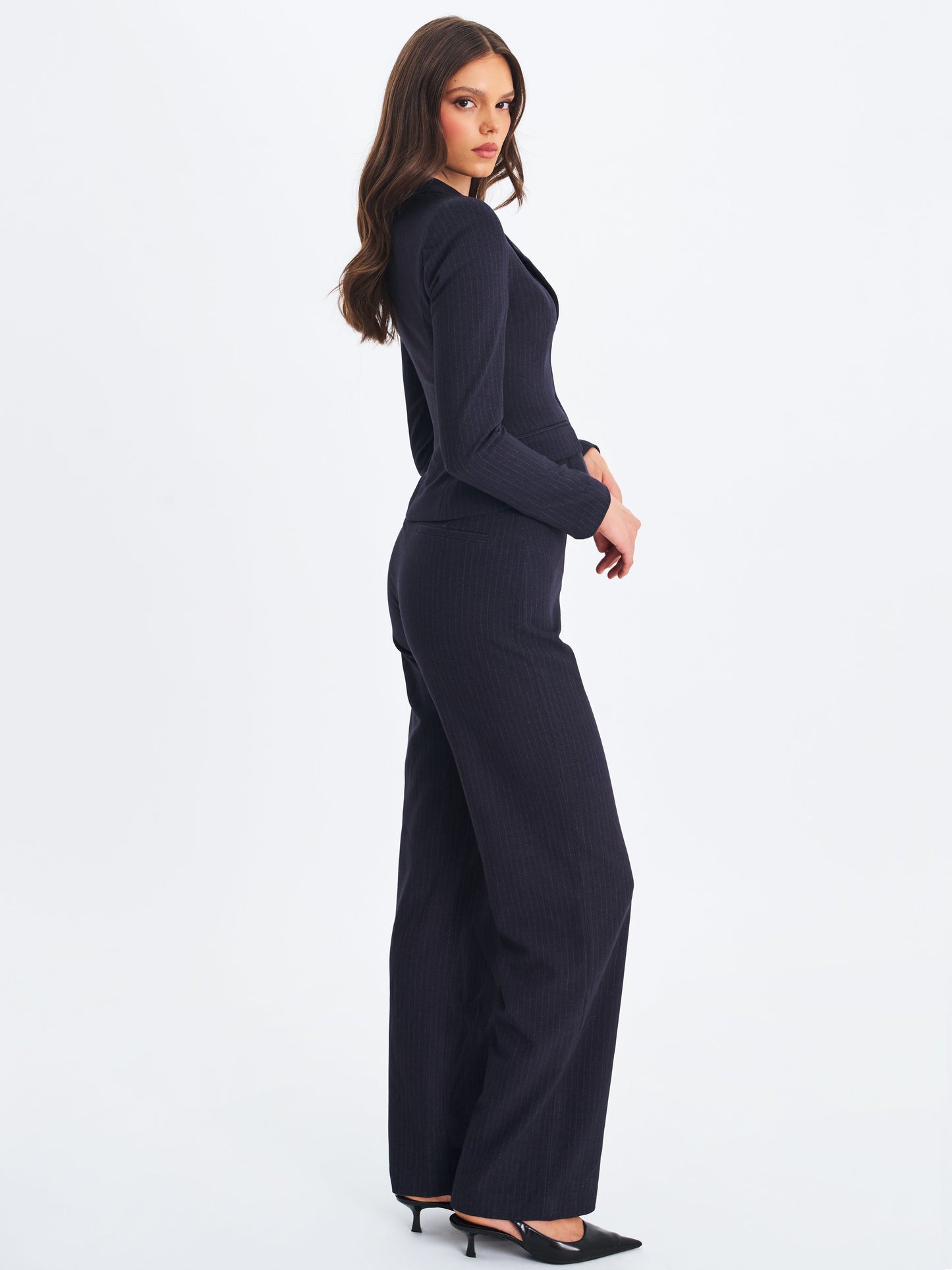 Quinne Navy Striped Single-Breasted Peplum Blazer