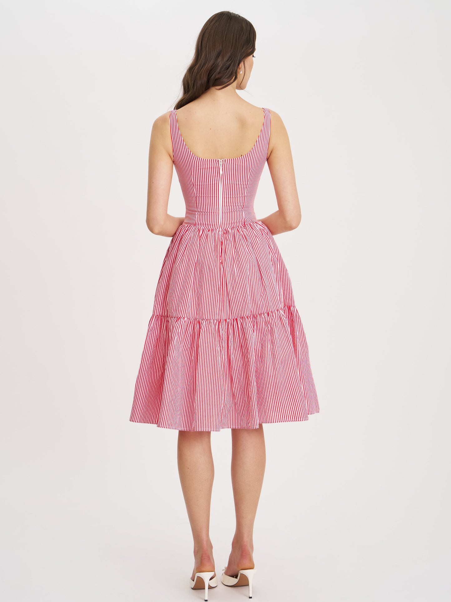 Oceana Red Candy Stripe Drop Waist Midi Dress