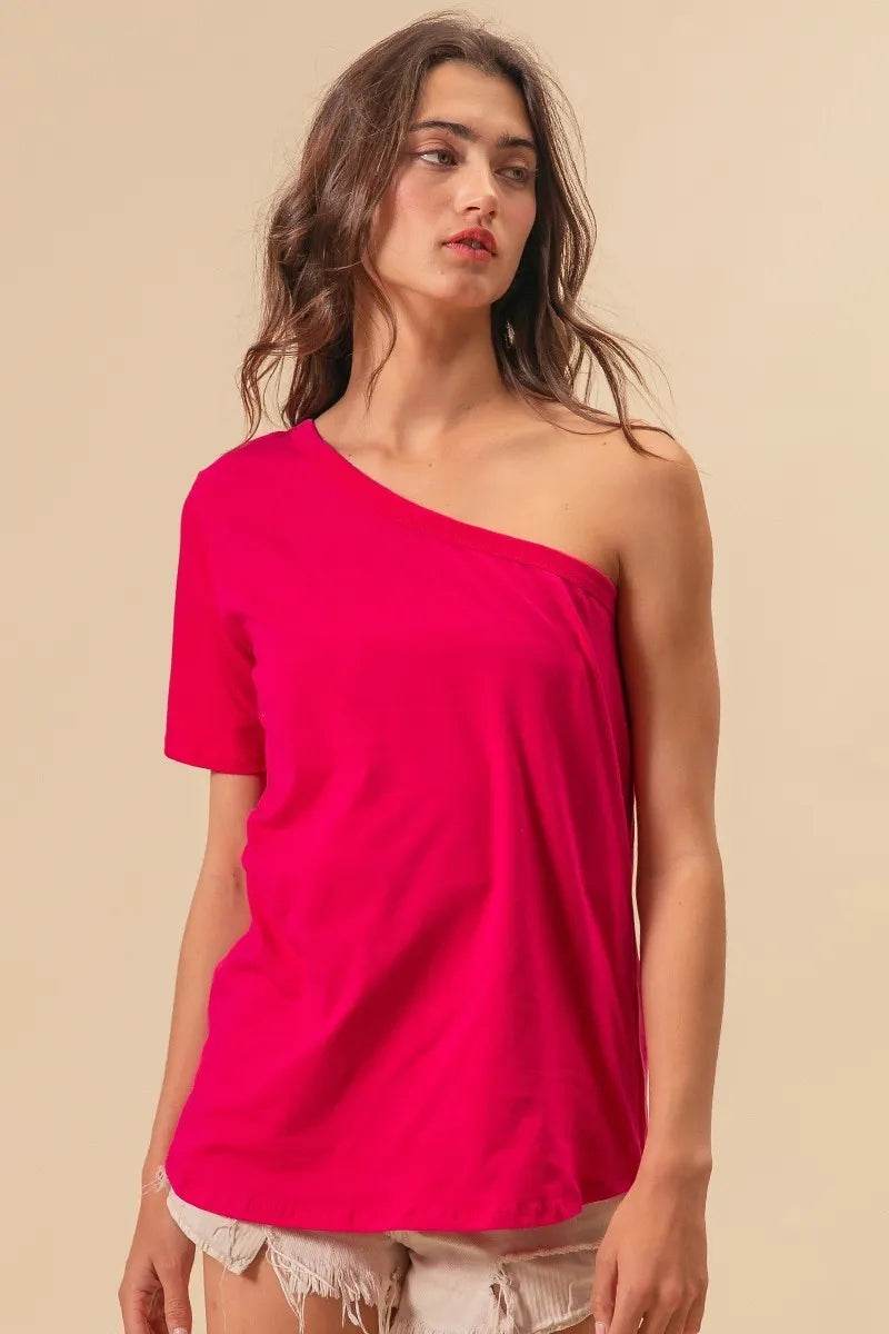 BiBi Cotton Span Knit One Shoulder Top