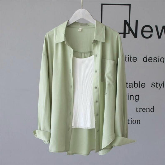 100% cotton casual loose cotton blouse shirt women solid color oversize long blouse shirt Women