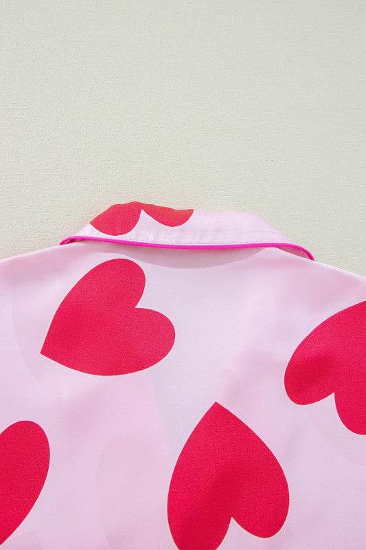 Heart Valentines Short Sleeve Pants Pajamas Set