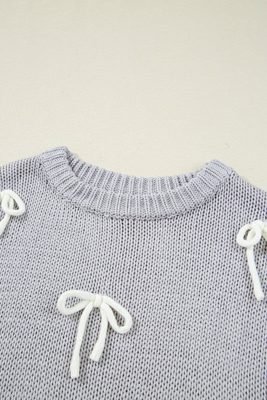 Sara Bowknot Applique Cap Sleeve Sweater