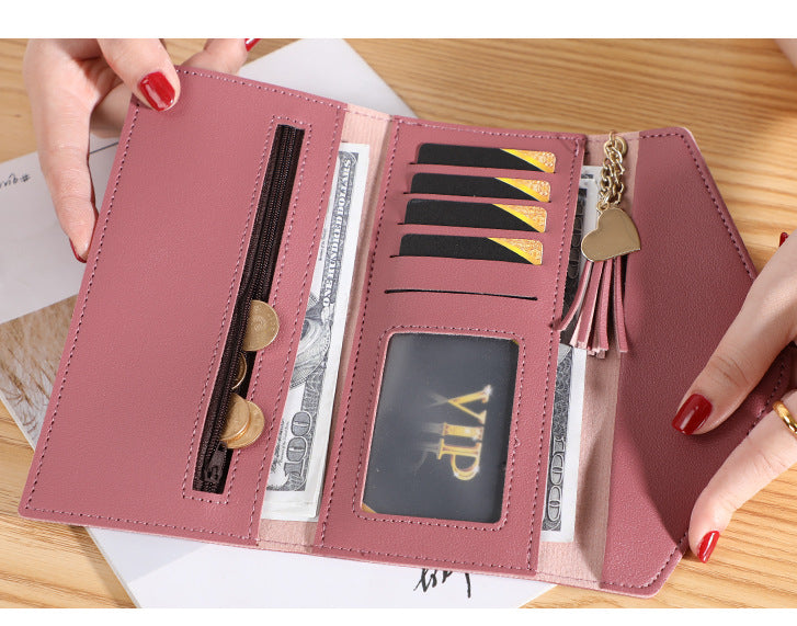 Wallet women's long, fringed three-fold flip clutch bag, simple women's wallet evening