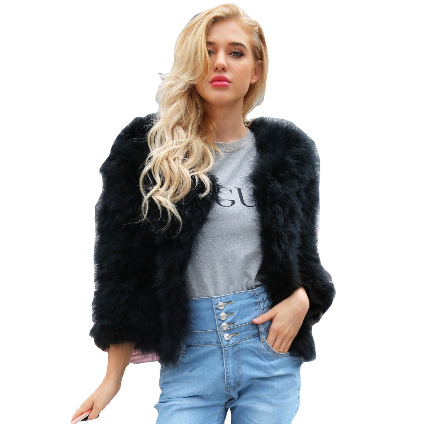 Casual Coat Women Autumn Winter Faux Fur Imitation Ostrich Fur Short Coat