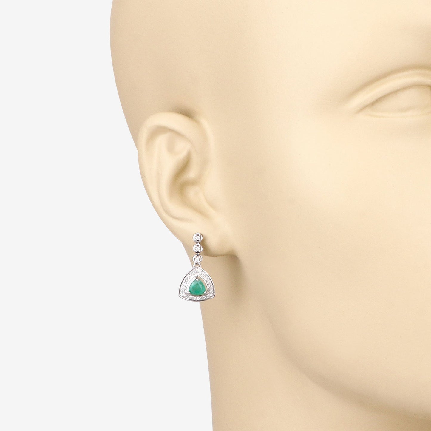 1.39 Carat Genuine Zambian Emerald and White Diamond 14K White Gold Earrings
