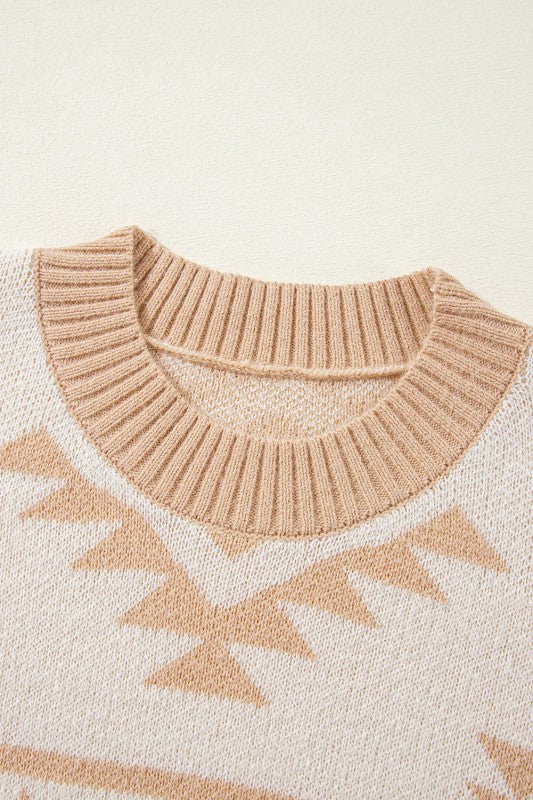 Plus Size Western Aztec Long Sleeve Sweater
