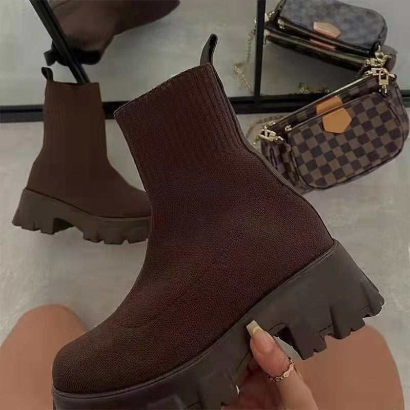 Women Sock Boots Platform Chunky Heels Shoes