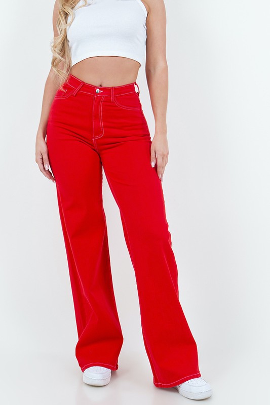 Wide Leg Jean in Red