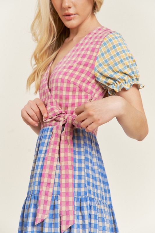 COLORBLOCK GINGHAM DRESS