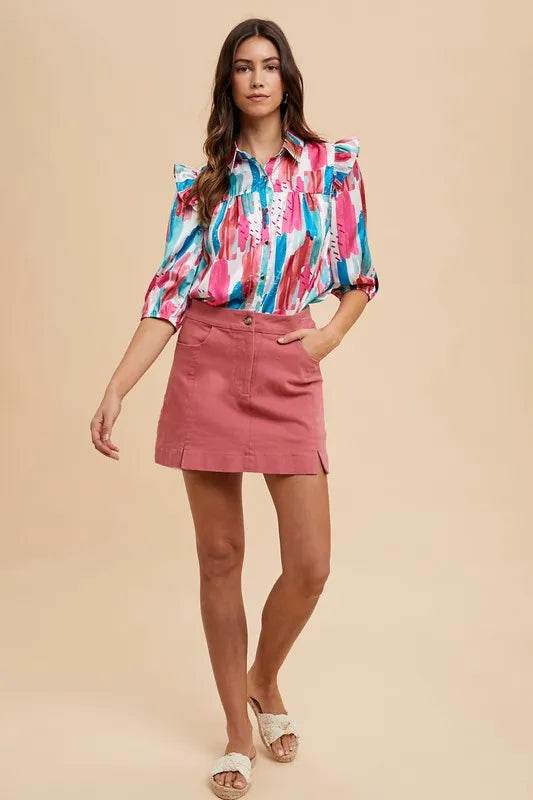 Annie Wear Comfort Stretch Cotton Slit Detailed Mini Skirt