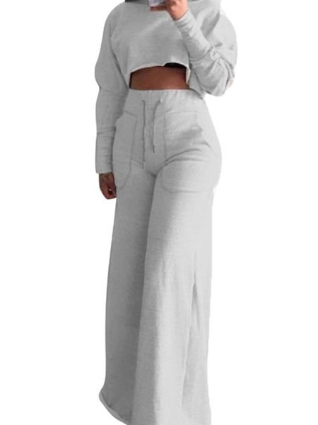 Cropped Long Sleeve Top and Wide Leg Pants 2-Pc Set