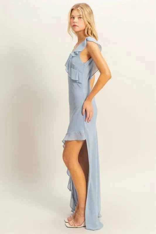 HYFVE Chiffon Ruffle Trim Midi Dress