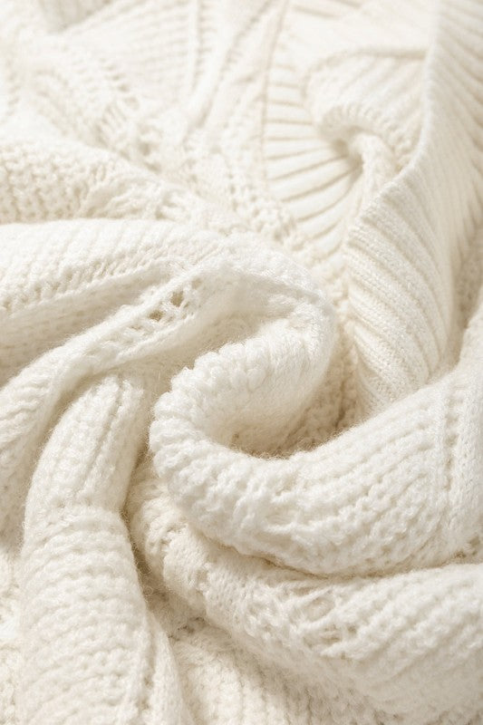 Hollow-Out Knit V-Neck Drop Shoulder Sweater