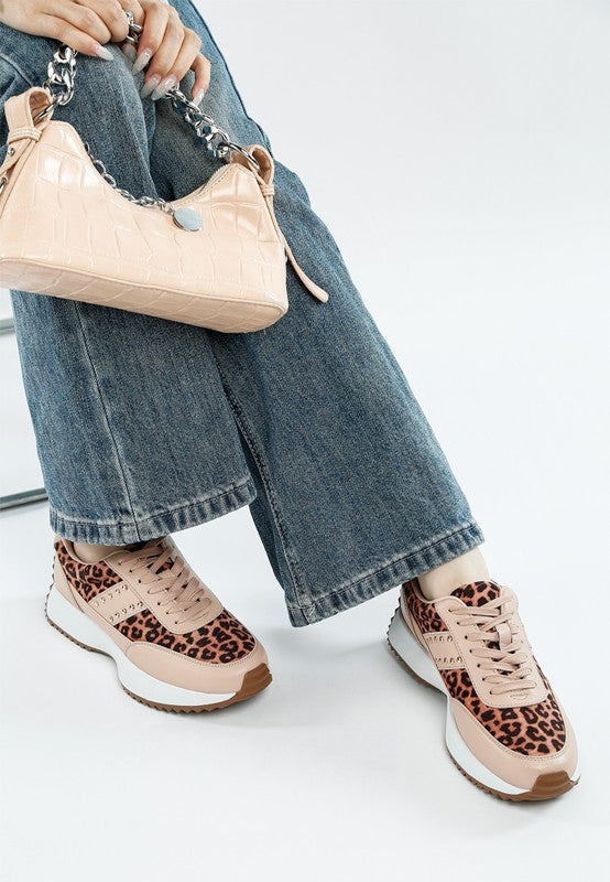 Lepark Real Leather Leopard Print Sneakers