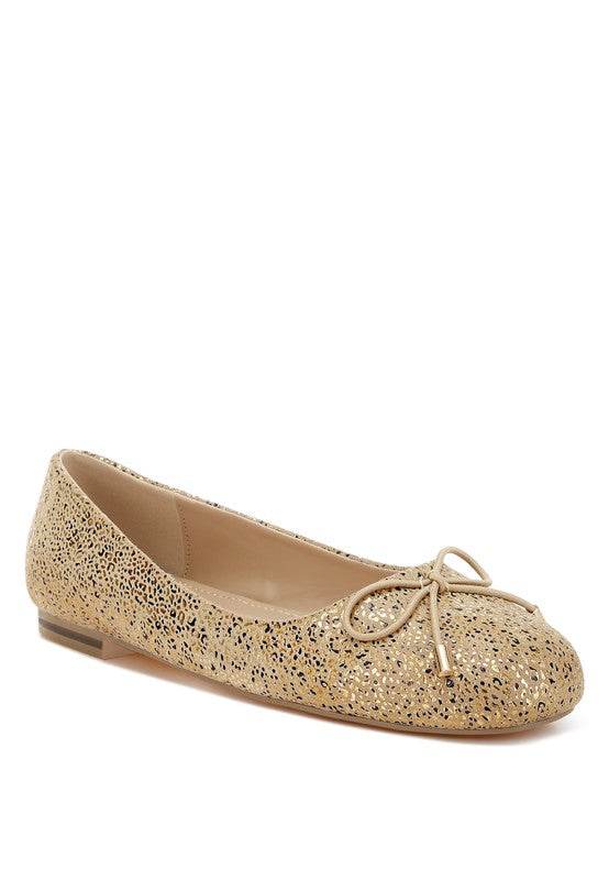 Apollon Bow Detail Foil Print Suede Ballerinas