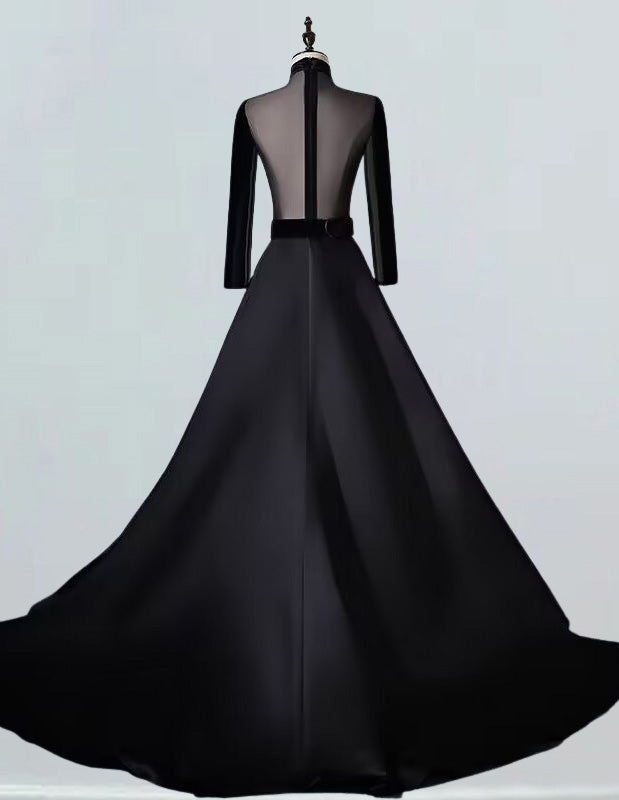 Women's Velvet Satin V-Neck Prom Dress | Elegant Sweep Train Evening Gown