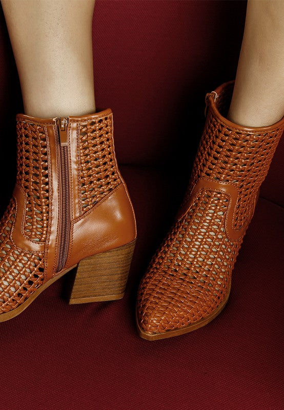 Artisole Woven Pleather Block Heel Boots