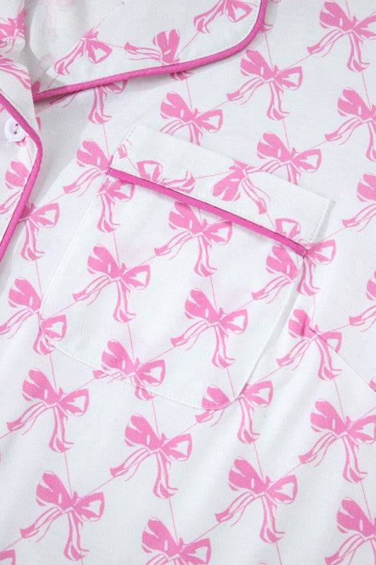Pink Short Sleeve and Ruffled Shorts Pajama Set