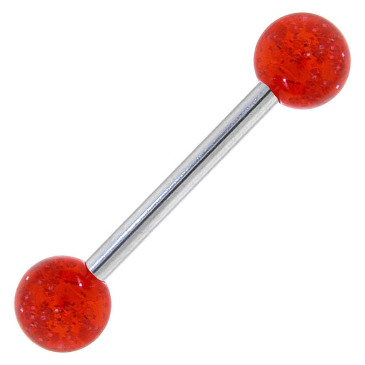 Ruby Red GLITTER Barbell Tongue Ring