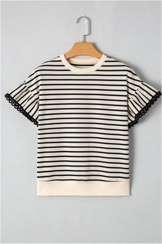 Naya Scallop Lace Trim Ruffle Short Sleeves Top