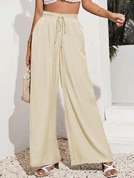 Summer Women High Waist Casual Trousers Solid Color Elastic Waist Lace-up Loose Wide-Leg Pants Women