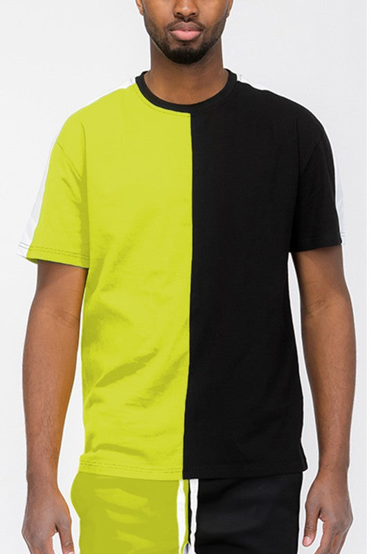 TWO TONE COLOR BLOCK SHORT SLEEVE TSHIRT