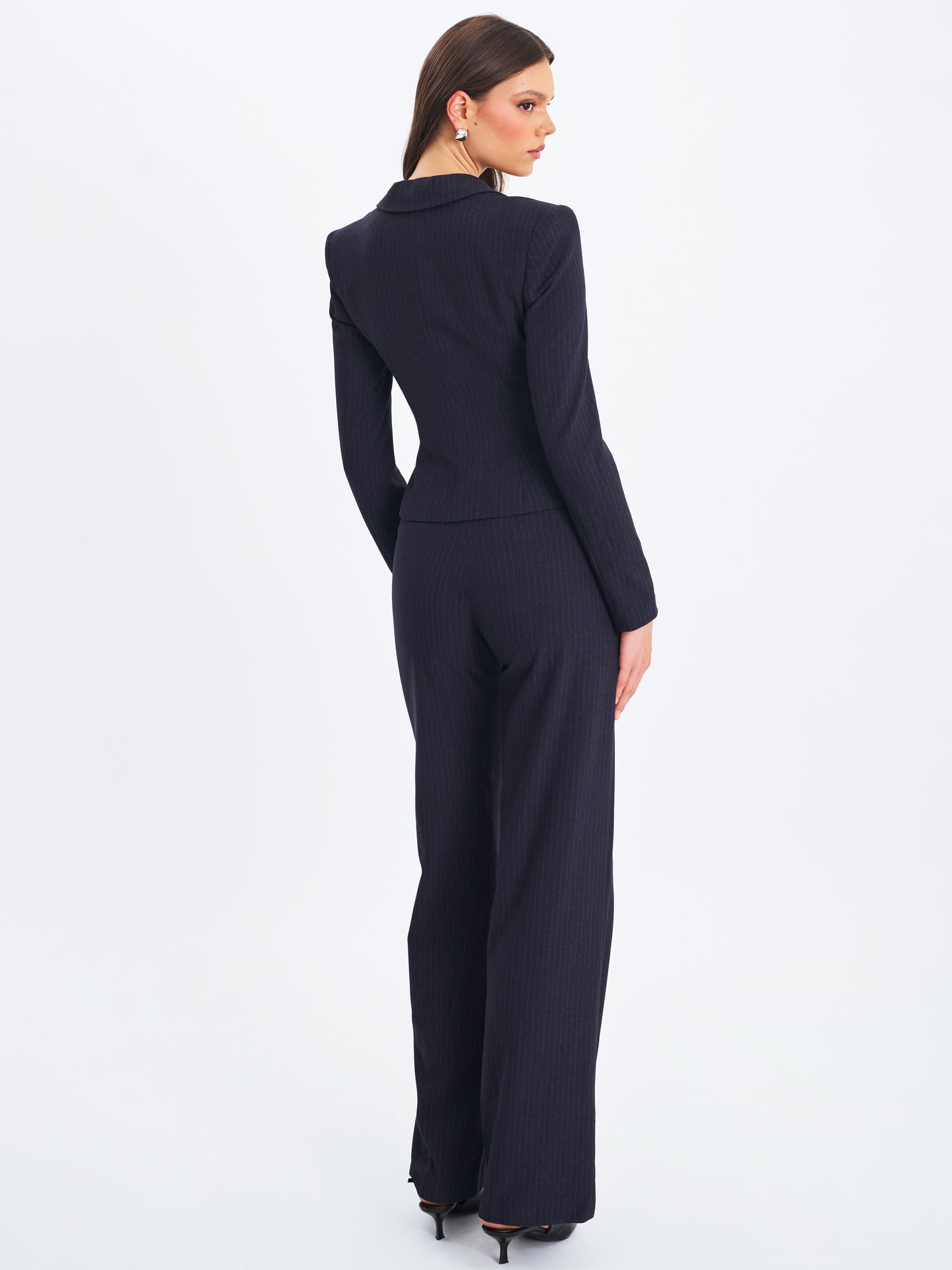 Quinne Navy Striped Single-Breasted Peplum Blazer