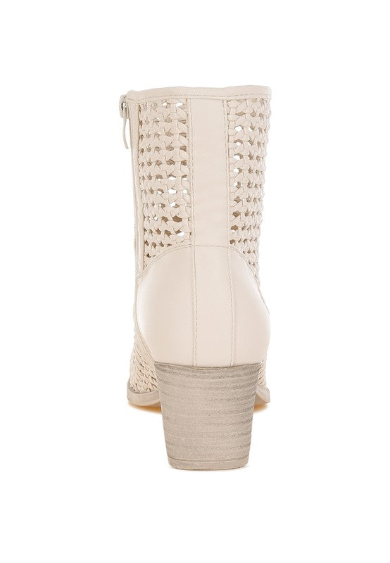 Artisole Woven Pleather Block Heel Boots