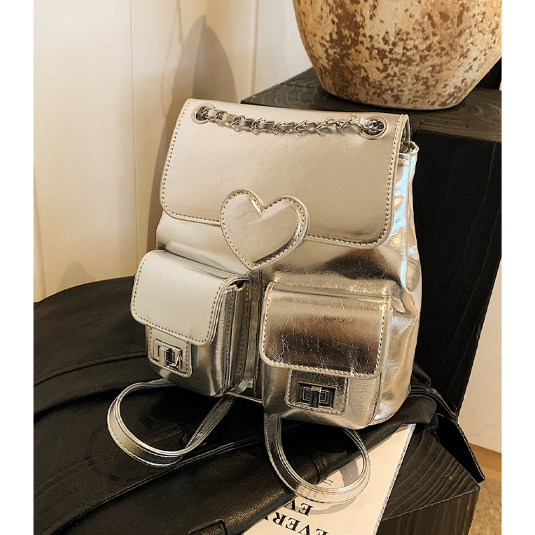 Love pattern women's backpack, versatile chain backpack, fashion travel small backpack purse women