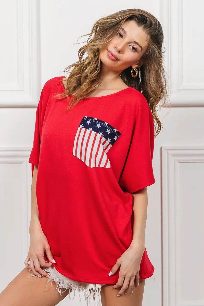BiBi French Terry With Front Pocket Dolman Sleeves Top