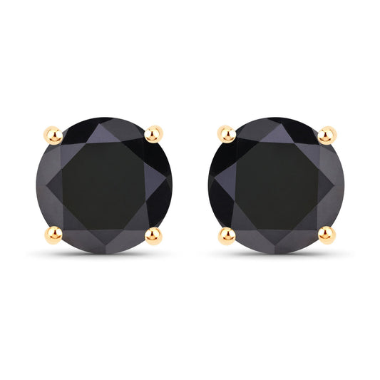 4.30 Carat Genuine Black Diamond 14K Yellow Gold Earrings