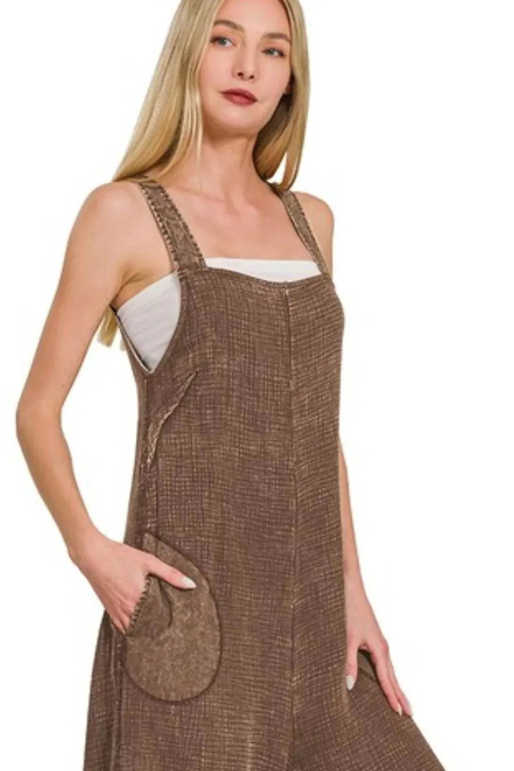 Zenana Double Gauze Washed Wide Leg Overalls