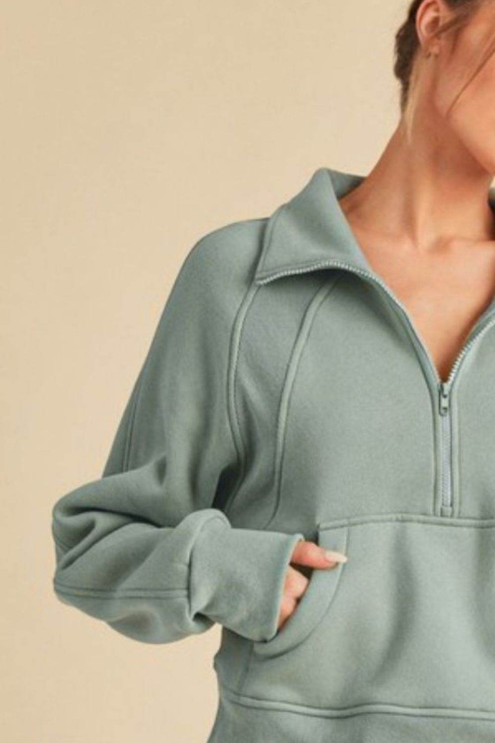 Aemi + Co Half Zip Raglan Sleeve Sweatshirt with Kangaroo Pocket