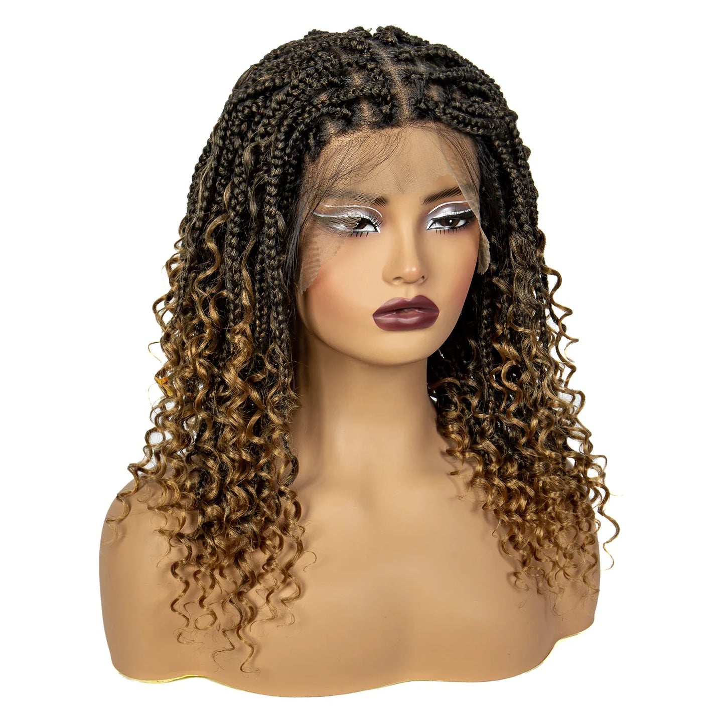 Boho Curly Ends Knotless Braids Wig | Transparent Full Lace | Baby Hair