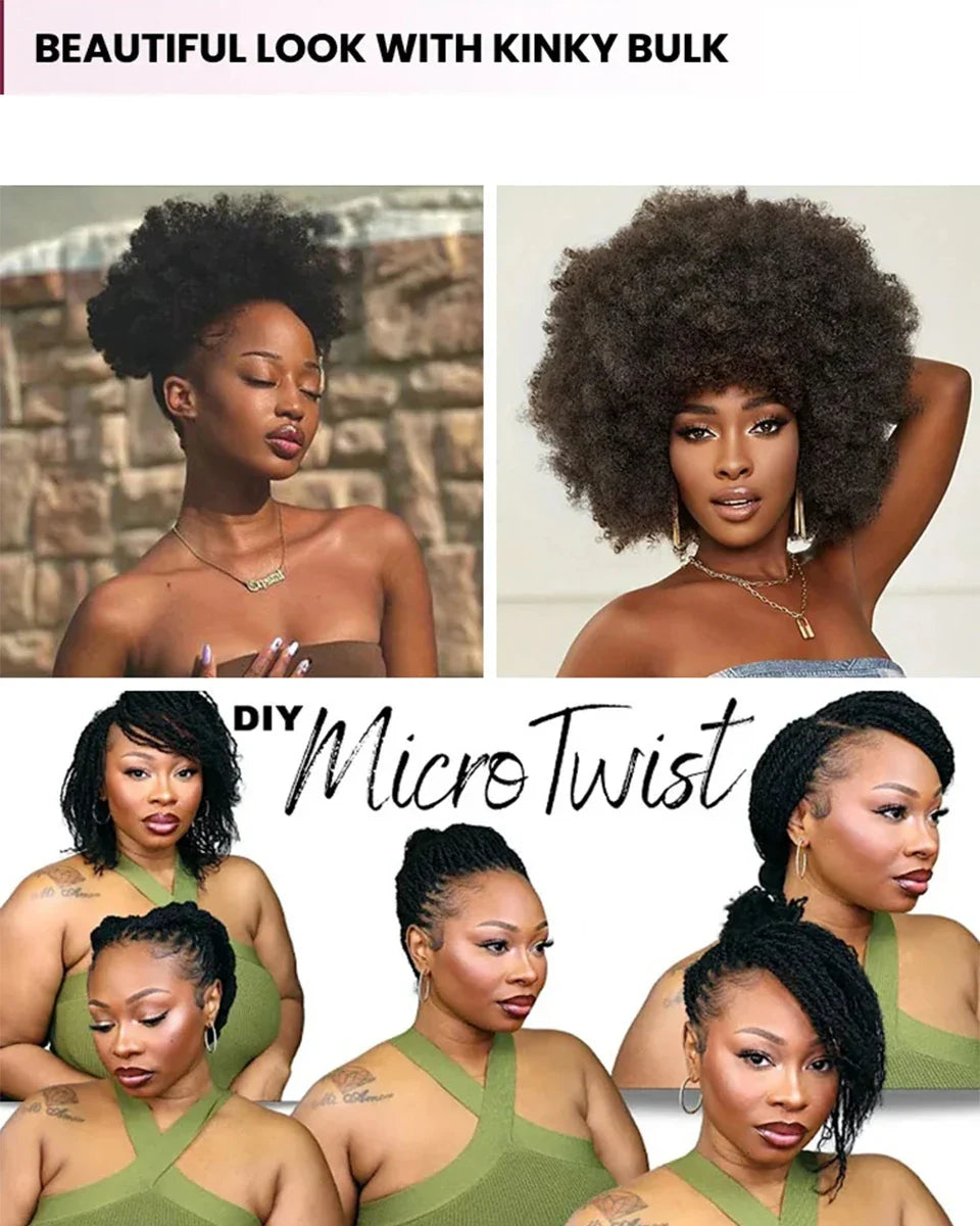 Brazilian Grey Kinky Curly Bulk Human Hair | Remy Hair Extensions | Dreadlock Braiding Hair | 50g/Pack