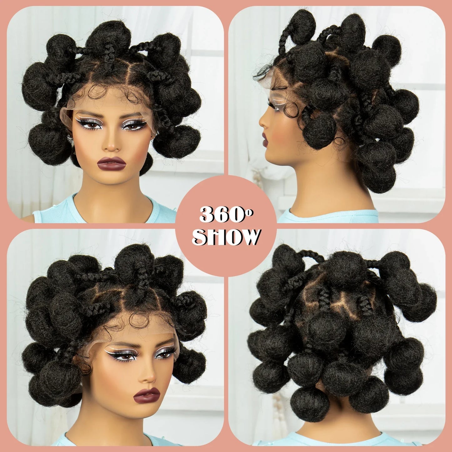 Short Cute Handmade Bantu Knotless Braids Wig | Transparent Full Lace Frontal