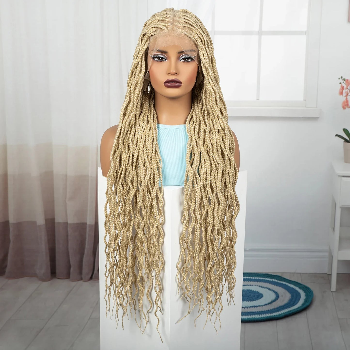 36" Boho Box Braids Wig with Curly Accents | HD Full Lace | Baby Hair