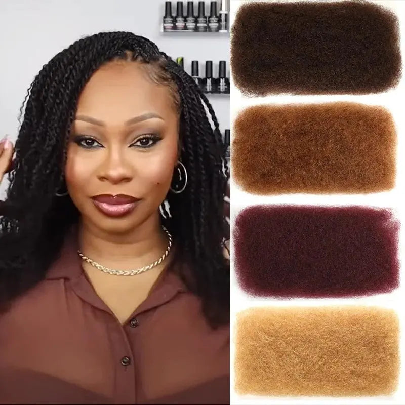 Afro Kinky Bulk Human Hair Extensions | 10"-22" 50g Brazilian Remy for Braiding & Dreadlocks (Natural Colors, Long-Lasting)