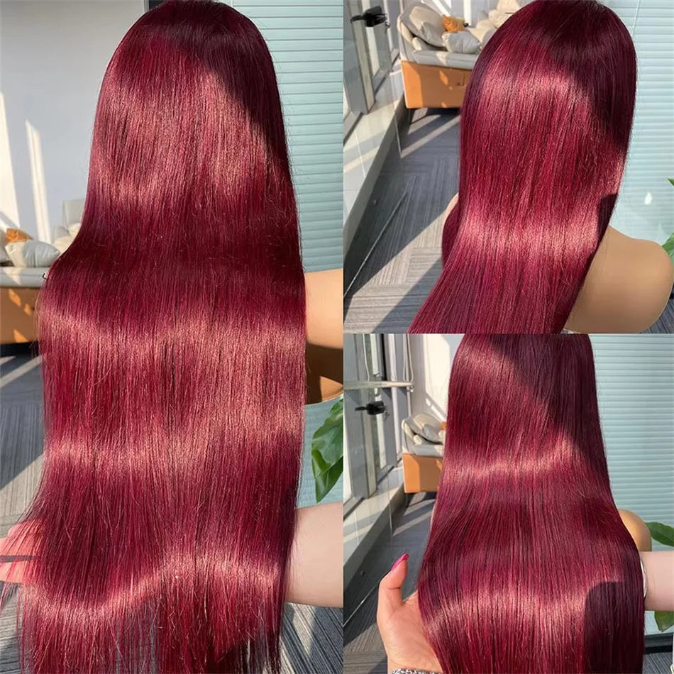 30 Inch Burgundy Bone Straight 13x4 Lace Front Wig | 13x6 HD Lace Frontal Human Hair Wig for Women (Colored)