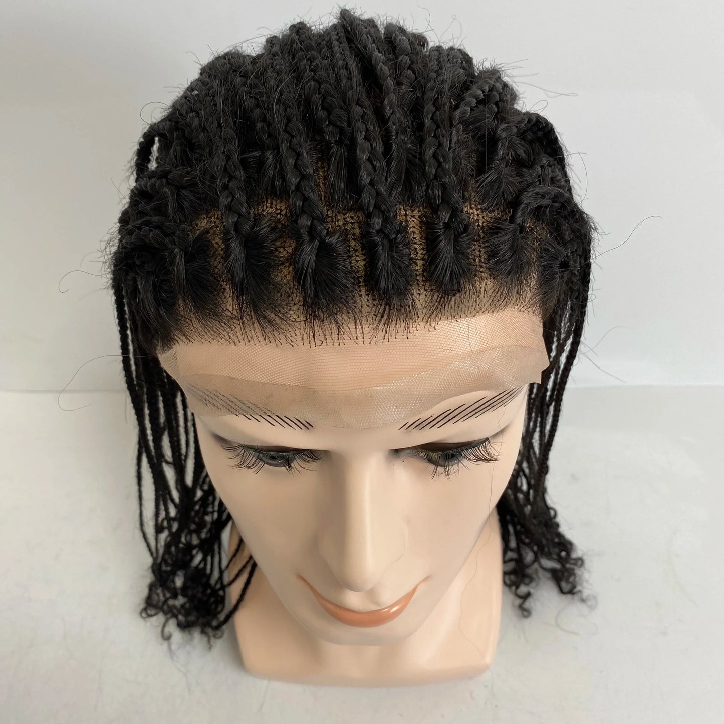 Premium Brazilian Virgin Box Braids Full Lace Wig (14", 1B) - Fast Shipping