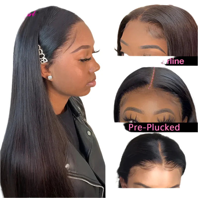13x6 Lace Frontal Human Hair Wig | Straight Brazilian Remy Hair | Natural Black | 150%/180% Density | Pre-Plucked