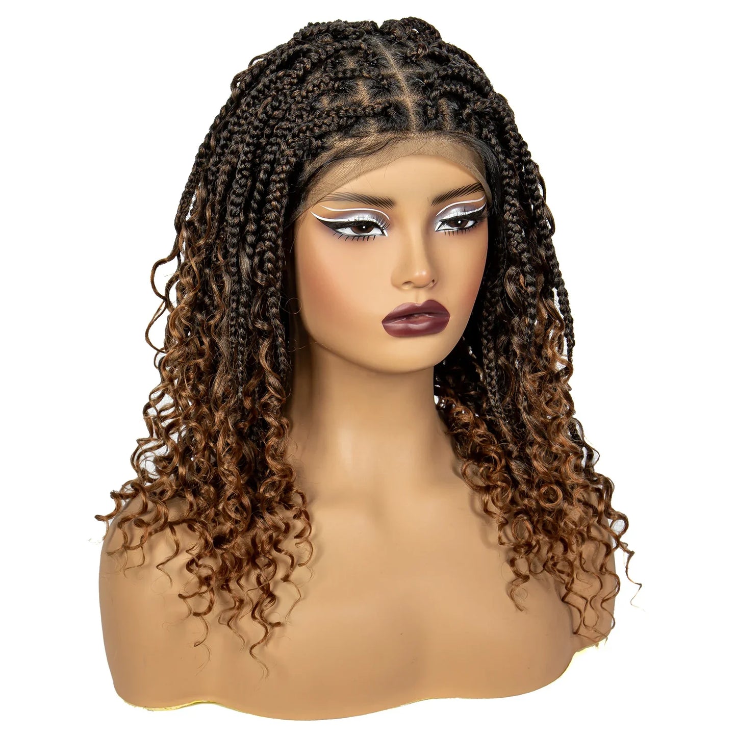 Boho Curly Ends Knotless Braids Wig | Transparent Full Lace | Baby Hair