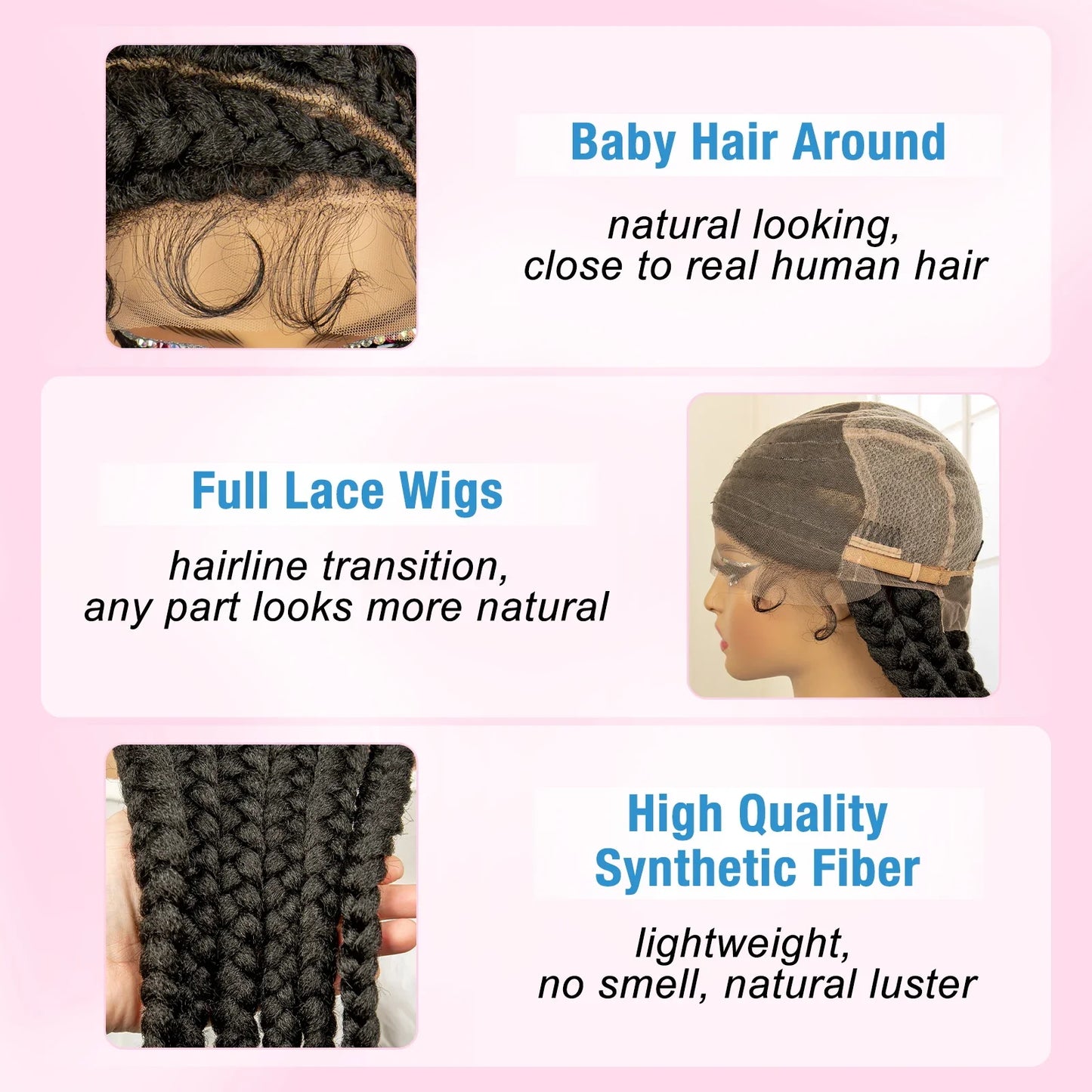 36" Extra Long Box Braided Full Lace Wig | Synthetic Braiding Wig | For Black Women | Lace Frontal Braids