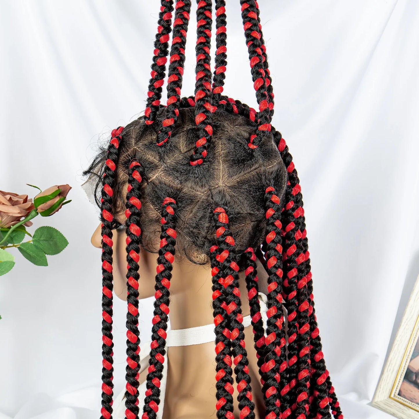32" Triangle Knotless Box Braids Wig | KIMA Full Lace Front Braided Wig | Transparent Lace | Synthetic Braids
