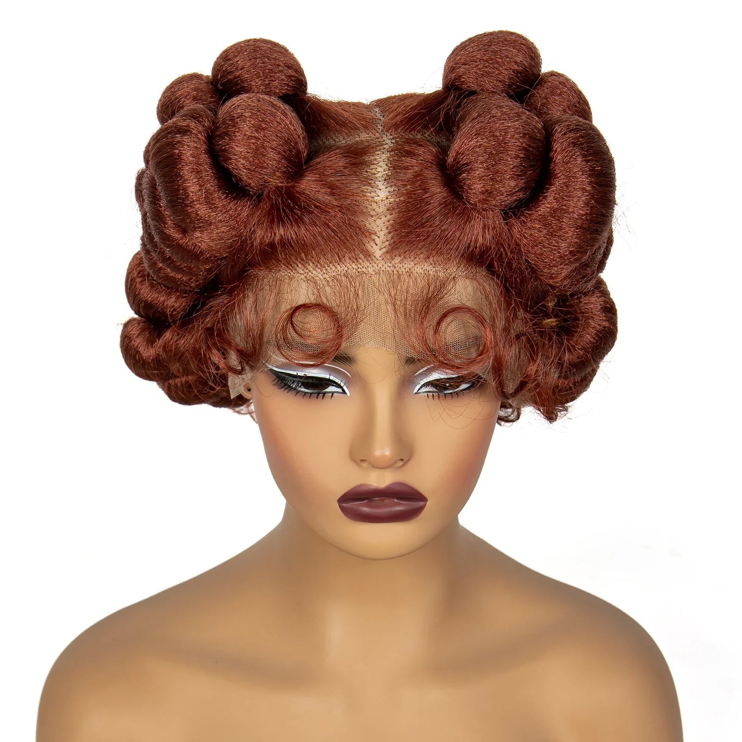 350# Ginger Orange Bantu Knotless Braids Wig | Full Lace | Baby Hair